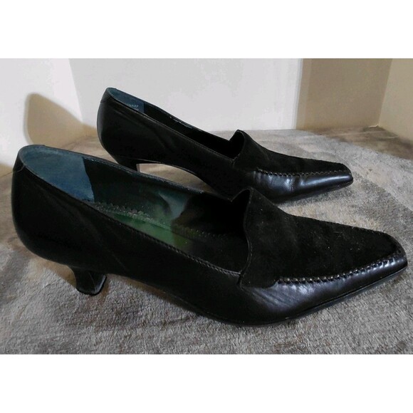 Naturalizer Kitten Loafer Pump Heels Womens Size 10W Black Leather Square Toe - Picture 5 of 16